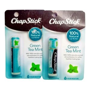 2 Chapsticks Green Tea Mint, 100% Natural Lip Butter with 8 Hour Moisture